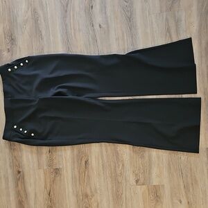 White House Black Market Black Flare Pants with Pearl Button Detail